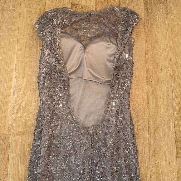 Elegant Gray Lace Evening Gown - Picture 6 of 9